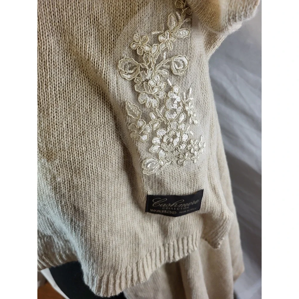 Cashmere Collection Made In Italy Beige Lace Scarf
